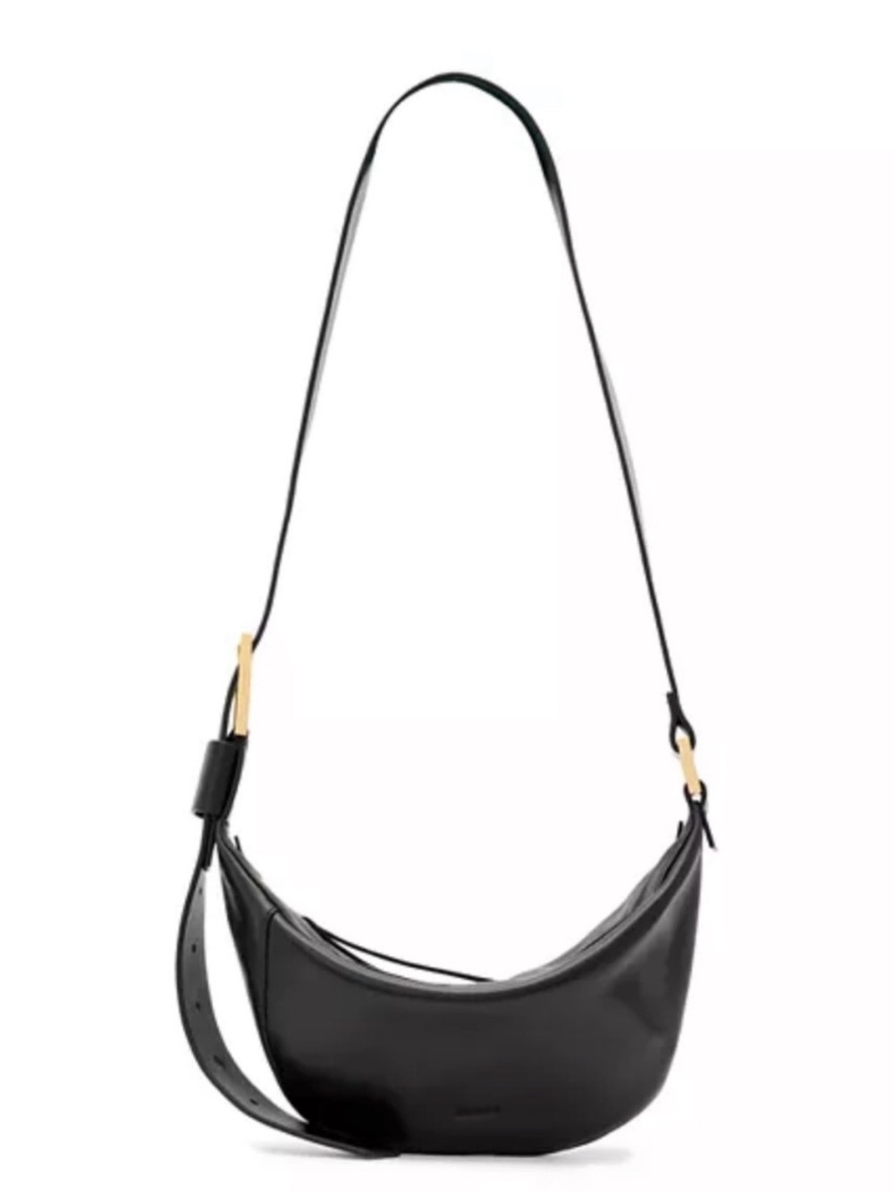 All Saints Black Leather Crescent Crossbody NWT Bag with Gold Hardware